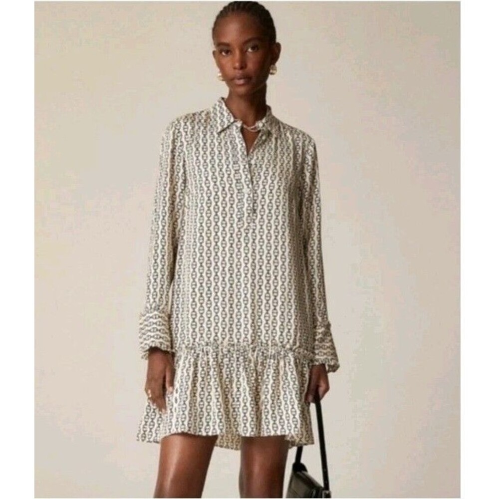 J.Crew Amelia Popover Shirtdress Vintage Links Print CF661 PLS READ Size XXS NWT